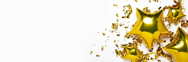 Золоті Повітряні Кулі Форма Конфеті Білому Тлі Концепція Свята Вечірки — стокове фото