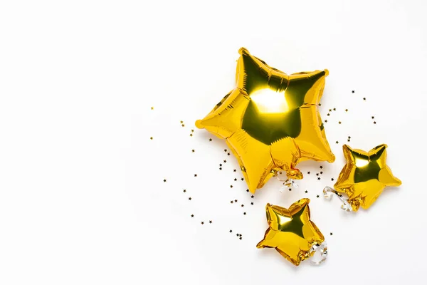 Air Golden Balloons Star Shape Candy White Background Conceito Para — Fotografia de Stock