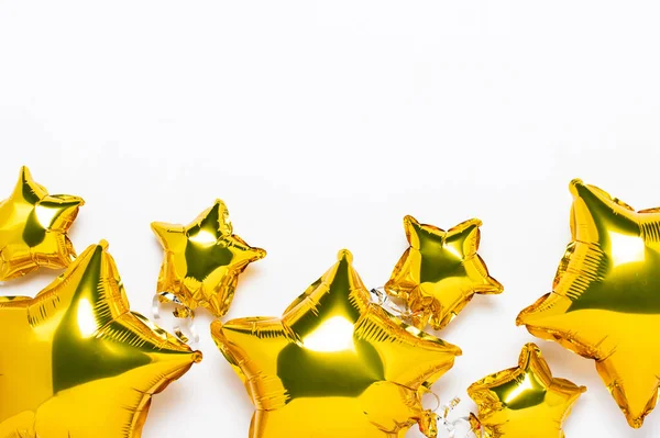 Air Golden Balloons Star Shape Candy White Background Conceito Para — Fotografia de Stock