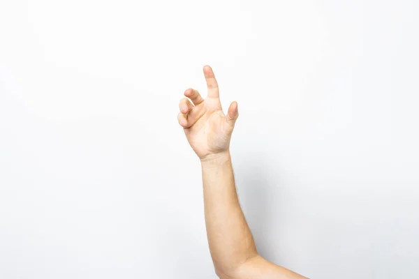 Lege Mannelijke Hand Die Handpalm Omhoog Houdt Hand Van Mens — Stockfoto