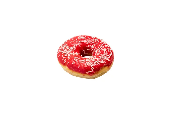 Donut Com Cobertura Vermelha Sobre Fundo Branco Isolado Padaria Conceito — Fotografia de Stock