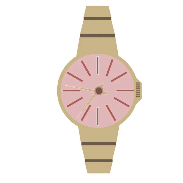 Vektor Stilvolle Modische Armbanduhr Weiblich Rosa Über Farbe Mit Gold — Stockvektor