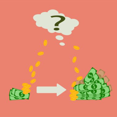 iş planı para için fikri daha fazla dolar ve sent soru işareti ile pembe bir arka plan üzerinde bir artış vektör çizim