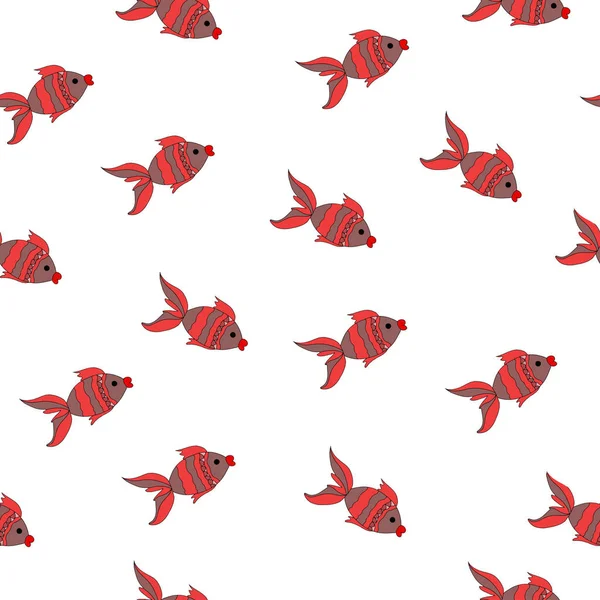 Διάνυσμα Απρόσκοπτη Θάλασσα Μοτίβο Ζωικά Κόκκινο Ψάρι Ροζ Αποχρώσεις Λευκό — Διανυσματικό Αρχείο