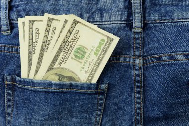 Amerikan Kanada parası dolar banknot 100 100 ödeme için bir denim cebinde