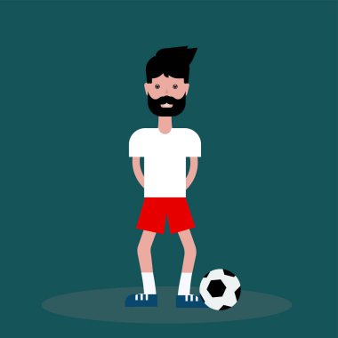 düz vektör adam çocuk futbolcu topun şort ve tişört yeşil zemin üzerine