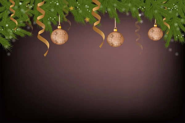 Hermosa Pancarta Felicitación Con Fondo Negro Con Bolas Ramas Árbol — Vector de stock