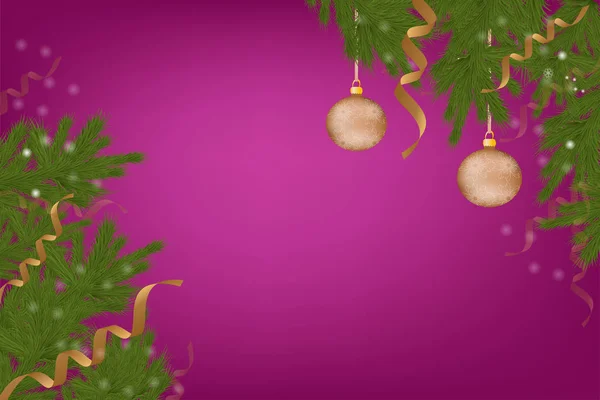 Hermosa Pancarta Felicitación Con Fondo Rosa Con Bolas Ramas Árbol — Vector de stock