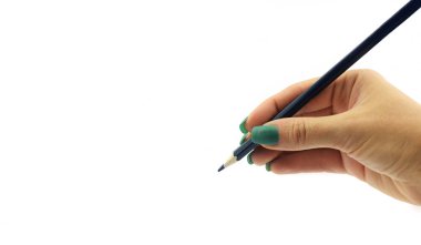 el ile bir kalem Yazar izole beyaz arka plan üzerinde çizer.