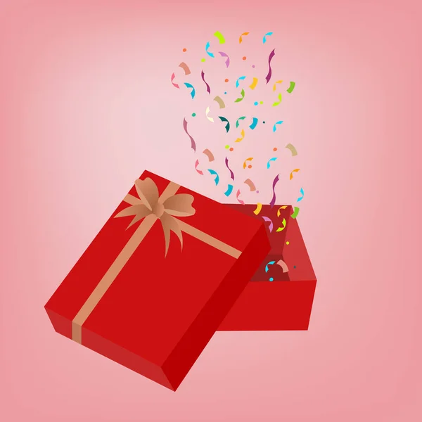 altın bir yay ile kırmızı hediye kutusu ve kurdele ile Valrnyine gün ve tatil yeni yıl Noel için serpantin ve Sevgililer günü sürpriz