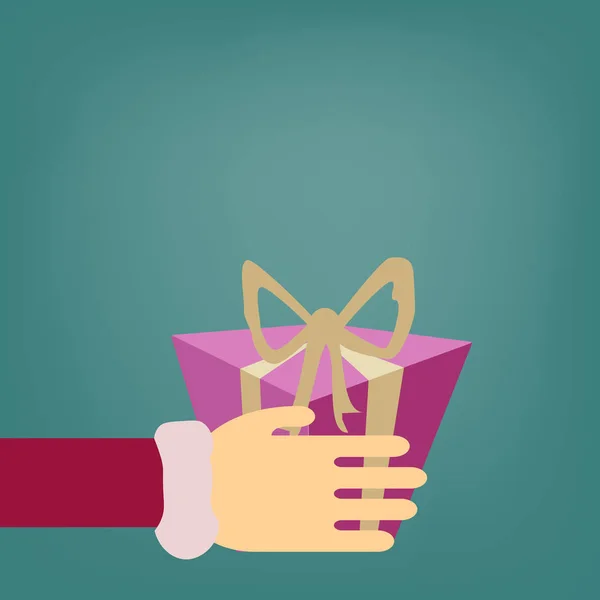 Una Caja Regalo Sorpresa Rosa Con Lazo Oro Sostenida Mano — Vector de stock