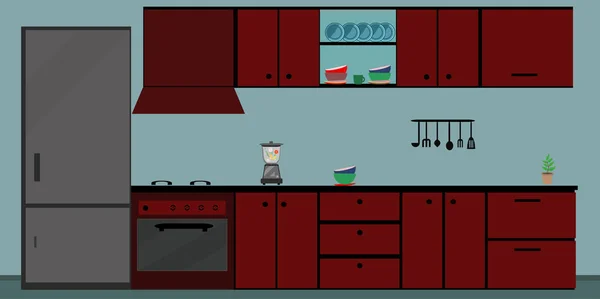 Cocina interior comedor plano ilustración — Vector de stock