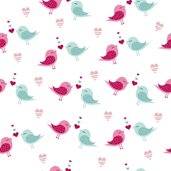 Mönster med rosa fåglar med hjärtan — Stock vektor