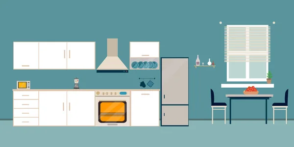 Keuken wit interieur dining flat — Stockvector