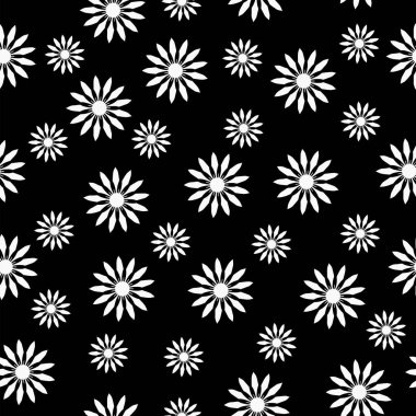 Siyah arka planda beyaz çiçeklerle kusursuz bir yaz düzeni.