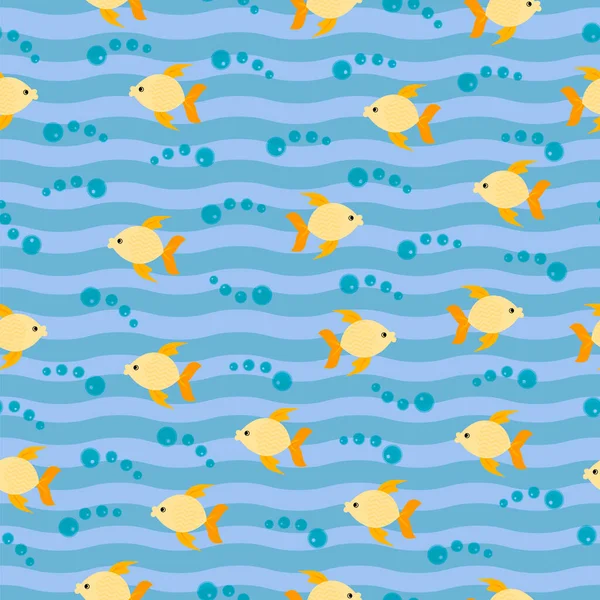 Безшовний Морський Візерунок Блакитними Хвилями Рибою Океані — стоковий вектор