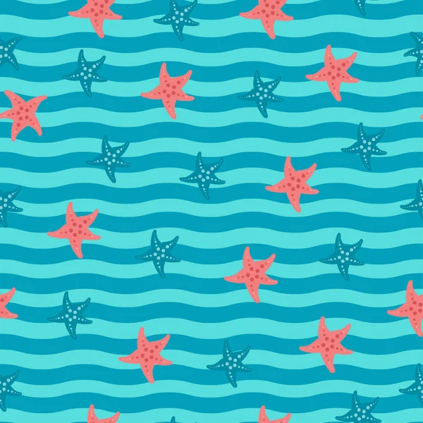 Seamless Pattern Starfish Underwater World Sea Ocean — Stock Vector
