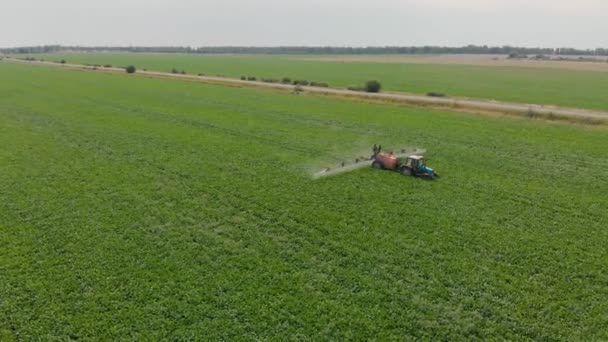 Spuiten van suikerbieten luchtfotografie — Stockvideo