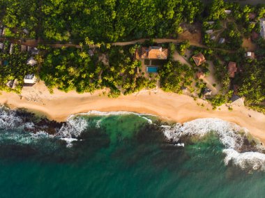 Issız sahil üst binaların Tangalle Sri Lanka yeşil çatıları görüntülemek