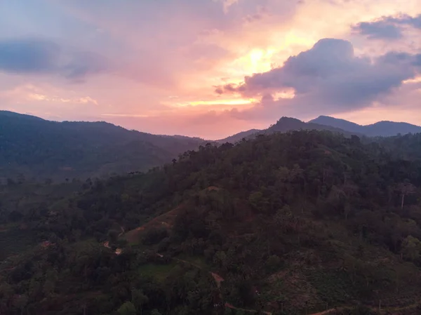 Sinharaja reserva natural floresta tropical Sri Lanka vista aérea em Sunset Mountains selva floresta antiga — Fotografia de Stock