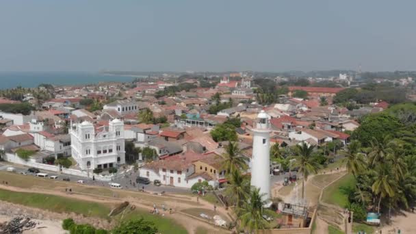 Galle Fort Srilanka Vídeo aéreo Oceano Índico Farol de Galle — Vídeo de Stock