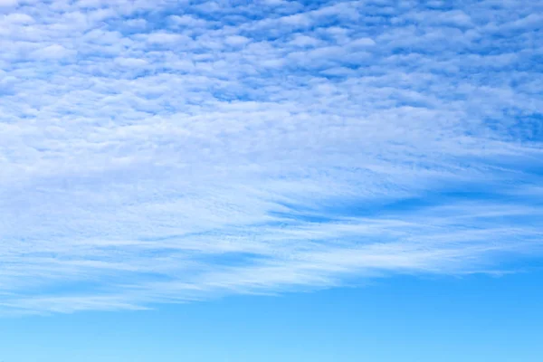 White fluffy light cirrus clouds at sunrise on a clear blue sky look like sea foam. Heaven background — Stock Photo, Image