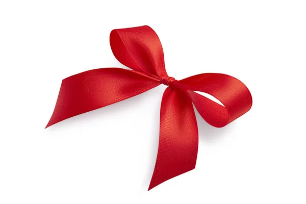 Side view of a beautiful red bright shiny holiday gift bow tied from a satin ribbon isolated on white background — Stock Photo, Image