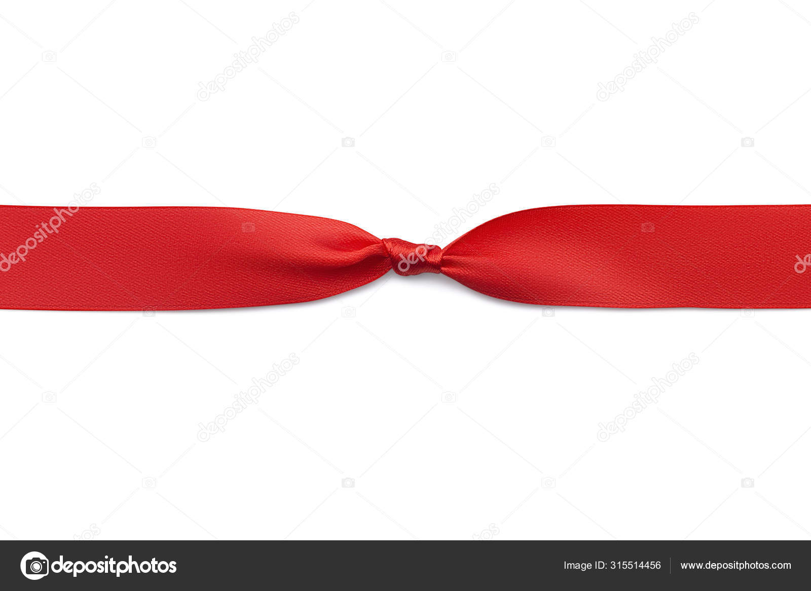 흰색 바탕에 분리되어 있는 붉은 사틴 빛나는 매듭 이 있는 리본 이 위쪽에서 보인다. 활이나 다른 장식을 넣을 자리가 없습니다. 편평  한 디자인 요소. — 스톡 사진 © carmax1984@gmail.com #315514456, image size:1600x1166