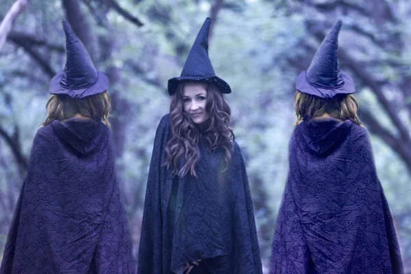Halloween Shabash Čarodějka Sexy Víly Kloboucích Pláštích Rituál — Stock fotografie