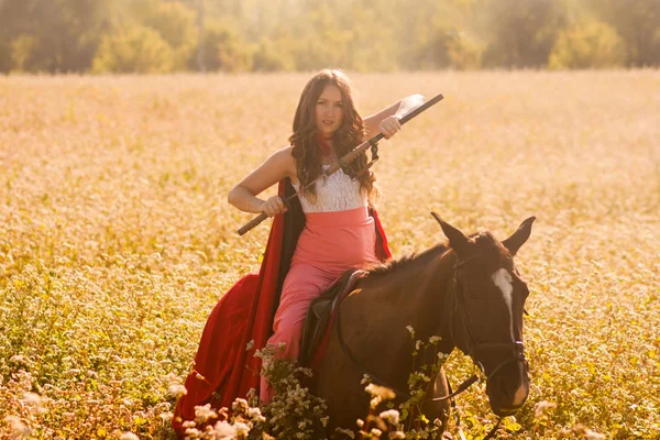 Kriegerin Mit Pferd Porträt Eines Schönen Und Schönen Mädchens Mit — Stockfoto