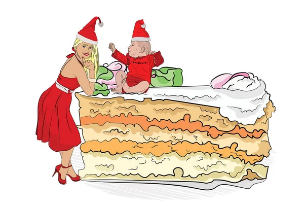 Natal Dieta Férias Conceito Ano Novo Papai Noel Fêmea Pequeno —  Vetores de Stock