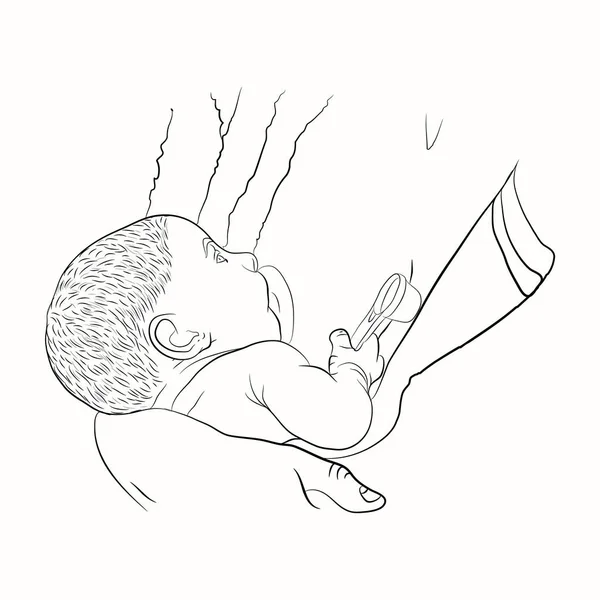 母乳喂养 健康的婴儿食品 婴儿和母亲的乳房 素描风格 — 图库矢量图片