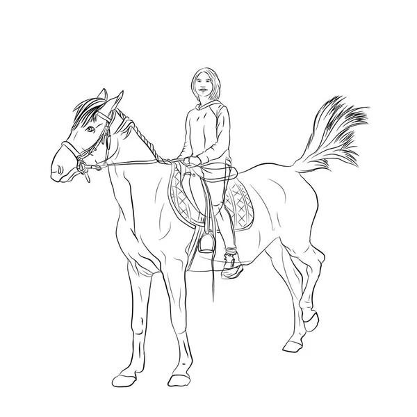 Rapariga Criança Montando Cavalo Ilustração Vetorial Sobre Fundo Branco Isolado — Vetor de Stock