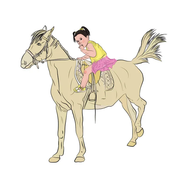 Criança Cavalo Andar Cavalo Menina Sela Salta Ilustração Vetorial Para — Vetor de Stock