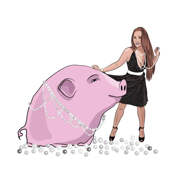 Teaching Pig Sing Vector Illustration Sketching Style — Stock Vector