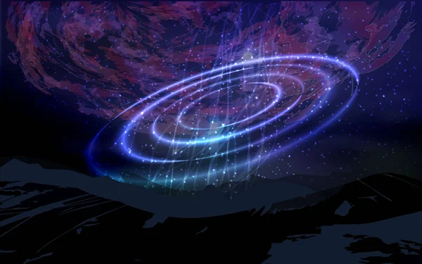 Чорна Діра Відсмоктує Предмети Космічний Пейзаж Неоновим Колом — стоковий вектор