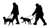 Hundeführer. Hundepolizisten. Blindenhund. Vektor-Illustration auf weißem Hintergrund