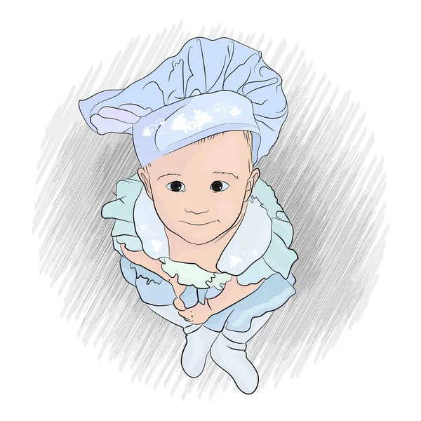 Kochbaby Mit Großen Blauen Augen Vektor Illustration Auf Isoliertem Weißen — Stockvektor