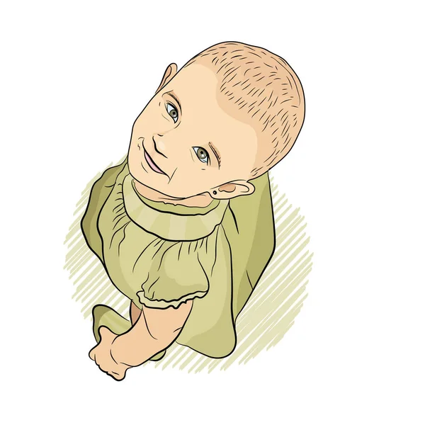Bébé Lève Les Yeux Style Esquisse Fille Dans Une Robe — Image vectorielle