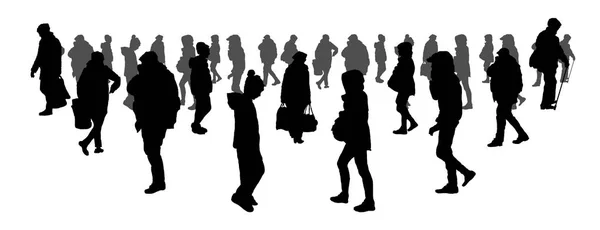 Die Menschen Gehen Zur Arbeit Crowdkonzept Silhouette Von Männern Und — Stockvektor