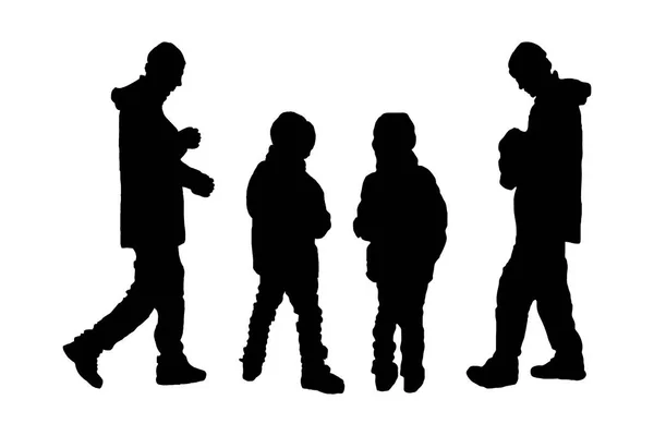 孩子和父亲的剪影 儿童和父母 在被隔绝的白色背景的向量例证 — 图库矢量图片