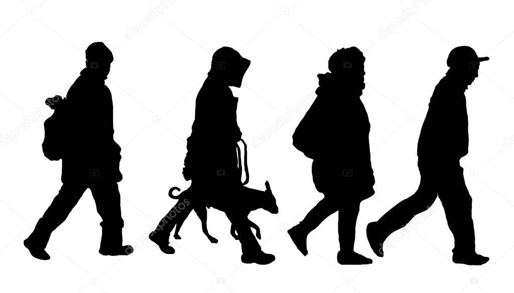 Silhouette of a random pedestrian. Vector on white isolated background. simple form of man in full growth