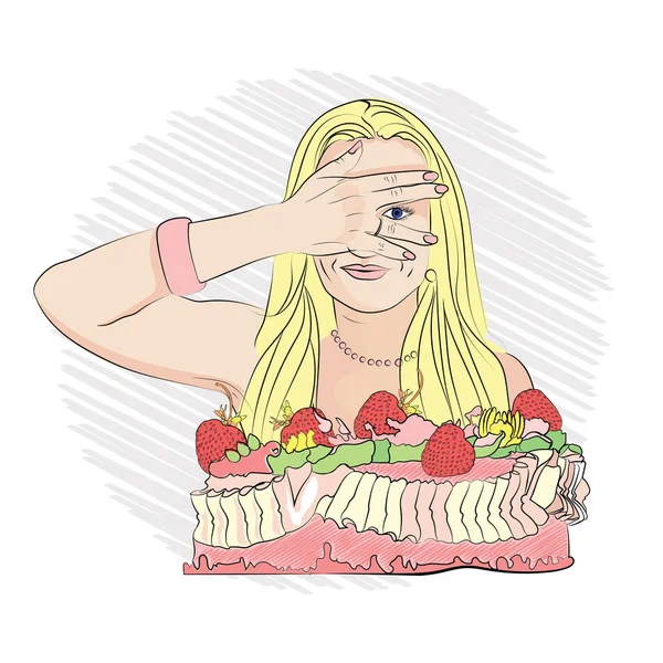 Dieta Entierra Tus Ojos Por Dulces Dieta Pastel Fresa Ilustración — Archivo Imágenes Vectoriales