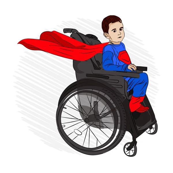 Engelli Çocuk Tekerlekli Sandalyede Git Uçmak Istiyor Çocuk Akşam Yemeği — Stok Vektör