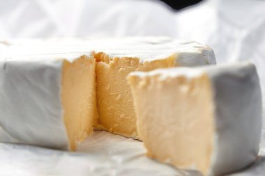 Camembert peyniri beyaz arka plan üzerinde blueberry ile parçası