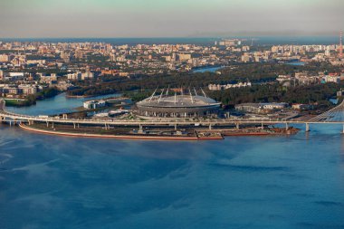 Rusya, St. Petersburg, 14.06.2018: Stadyum St. Petersburg, yuvarlak bir stadyum ile Zenit arena-Top görünümü şehir 