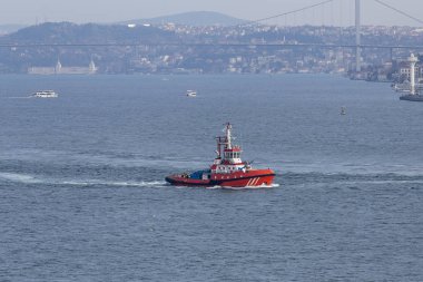 Boğaziçi, Istanbul, boğaz panoraması ile geçen büyük kargo konteyner gemisi