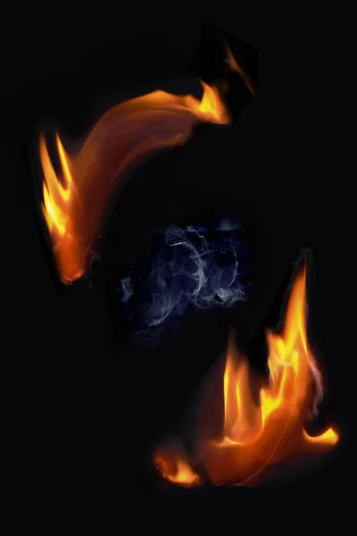 Fire flames and smoke isolated on black background — Stock Photo, Image