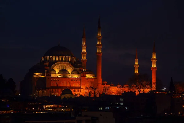 Blå Moskén Natten Istanbul Turkiet — Stockfoto