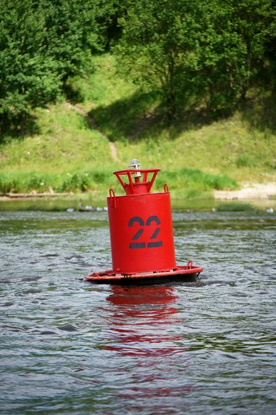 Röd Boj Beacon River Flytande Skylt — Stockfoto